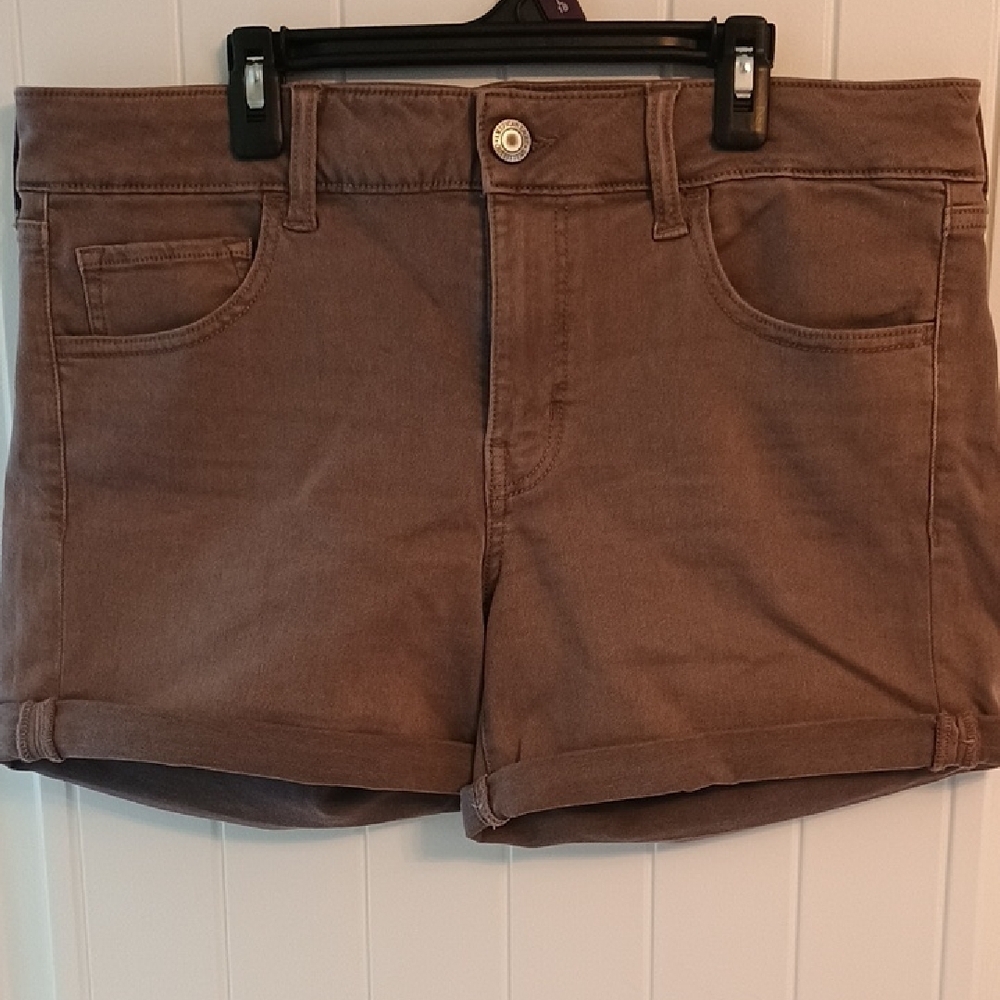 American Eagle Outfitters Tan Jean Shorts with Cuffed Hem and Relaxed Fit